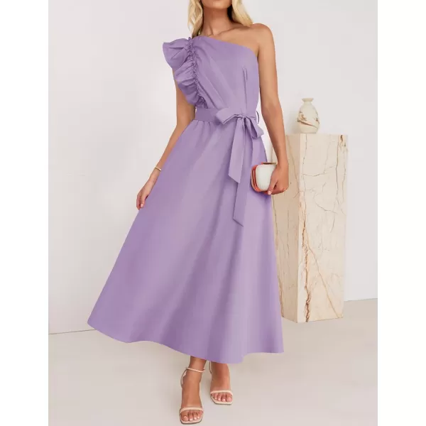 imageZESICA Womens Summer One Shoulder Ruffle Dress 2024 Sleeveless Empire Waist Boho Flowy Maxi DressesPurple