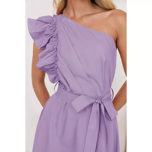 imageZESICA Womens Summer One Shoulder Ruffle Dress 2024 Sleeveless Empire Waist Boho Flowy Maxi DressesPurple