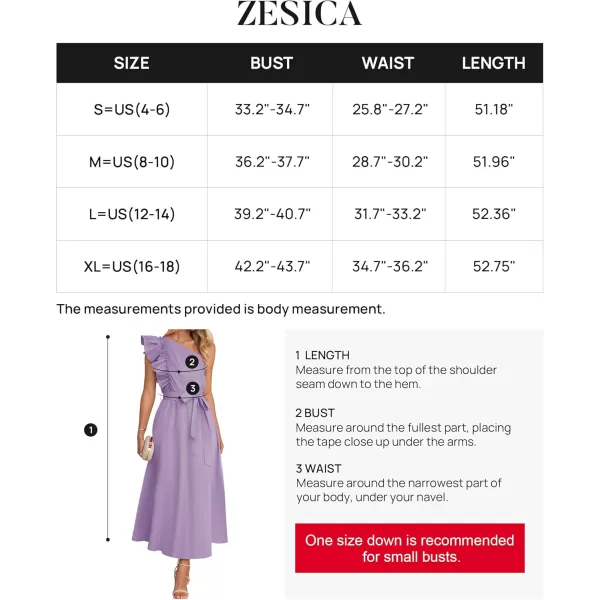 imageZESICA Womens Summer One Shoulder Ruffle Dress 2024 Sleeveless Empire Waist Boho Flowy Maxi DressesPurple