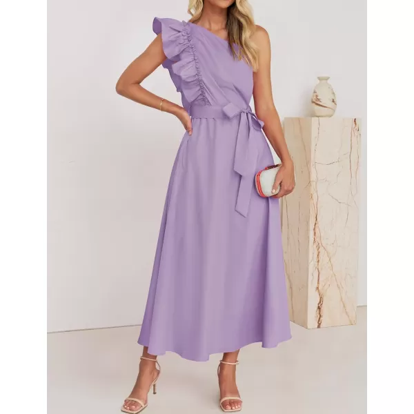 imageZESICA Womens Summer One Shoulder Ruffle Dress 2024 Sleeveless Empire Waist Boho Flowy Maxi DressesPurple