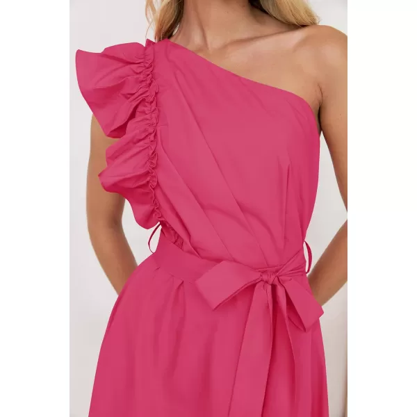 imageZESICA Womens Summer One Shoulder Ruffle Dress 2024 Sleeveless Empire Waist Boho Flowy Maxi DressesRose