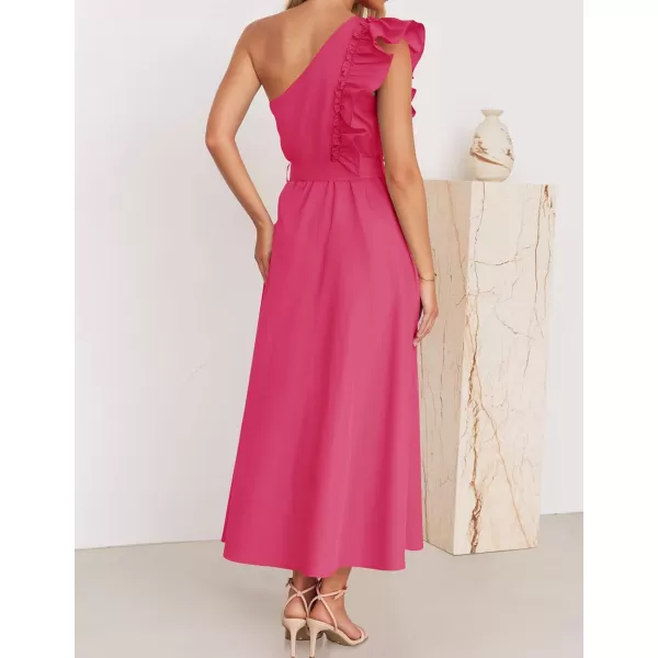 imageZESICA Womens Summer One Shoulder Ruffle Dress 2024 Sleeveless Empire Waist Boho Flowy Maxi DressesRose