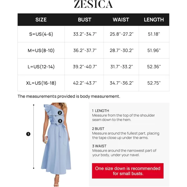 imageZESICA Womens Summer One Shoulder Ruffle Dress 2024 Sleeveless Empire Waist Boho Flowy Maxi DressesSky