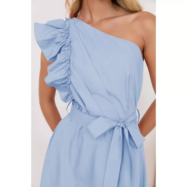 imageZESICA Womens Summer One Shoulder Ruffle Dress 2024 Sleeveless Empire Waist Boho Flowy Maxi DressesSky