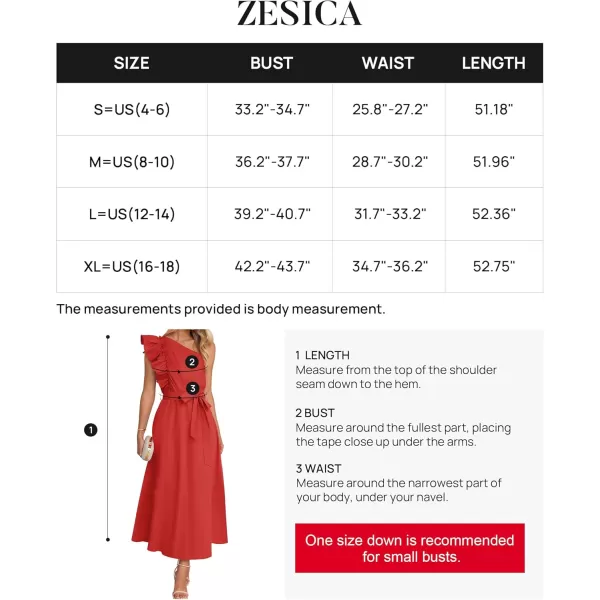 imageZESICA Womens Summer One Shoulder Ruffle Dress 2024 Sleeveless Empire Waist Boho Flowy Maxi DressesWatermelonred