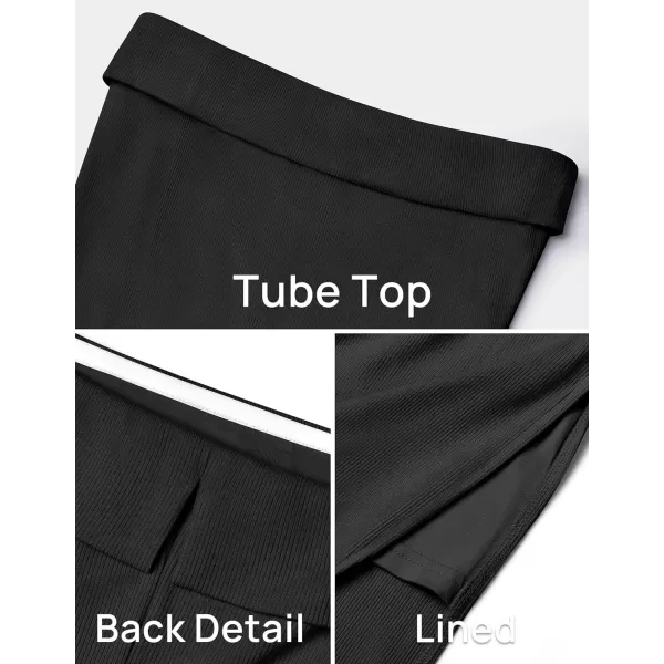 imageZESICA Womens Summer Strapless Bodycon Midi Dress 2024 Off Shoulder Strapless Side Slit Tube Long Club Party DressesBlack