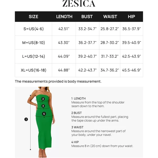 imageZESICA Womens Summer Strapless Bodycon Midi Dress 2024 Off Shoulder Strapless Side Slit Tube Long Club Party DressesGreen