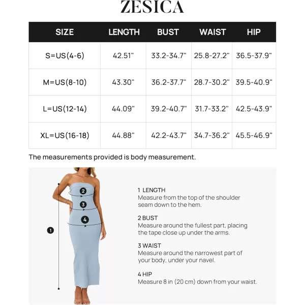 imageZESICA Womens Summer Strapless Bodycon Midi Dress 2024 Off Shoulder Strapless Side Slit Tube Long Club Party DressesLight Blue