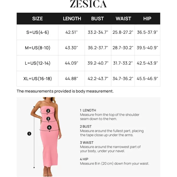 imageZESICA Womens Summer Strapless Bodycon Midi Dress 2024 Off Shoulder Strapless Side Slit Tube Long Club Party DressesPink
