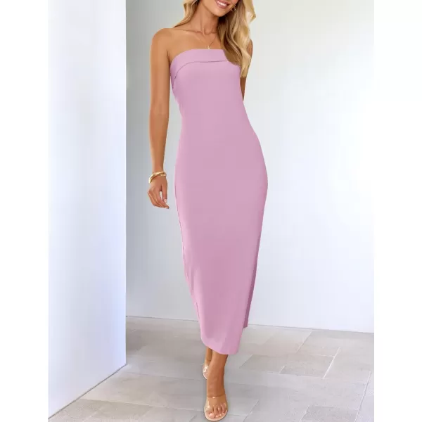 imageZESICA Womens Summer Strapless Bodycon Midi Dress 2024 Off Shoulder Strapless Side Slit Tube Long Club Party DressesPurple