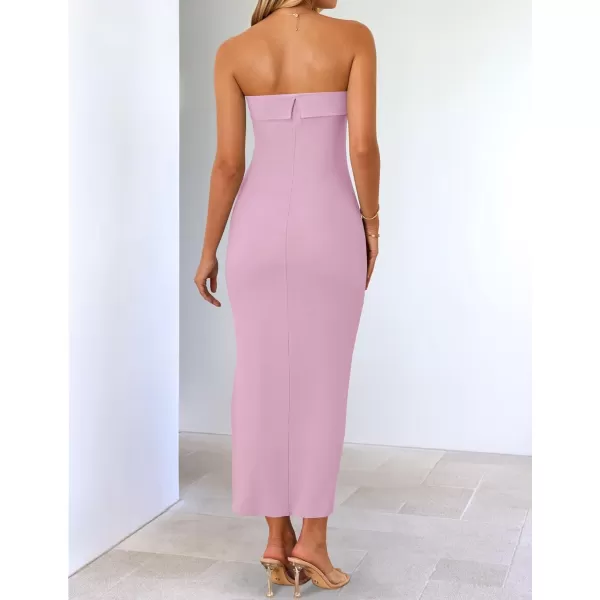 imageZESICA Womens Summer Strapless Bodycon Midi Dress 2024 Off Shoulder Strapless Side Slit Tube Long Club Party DressesPurple