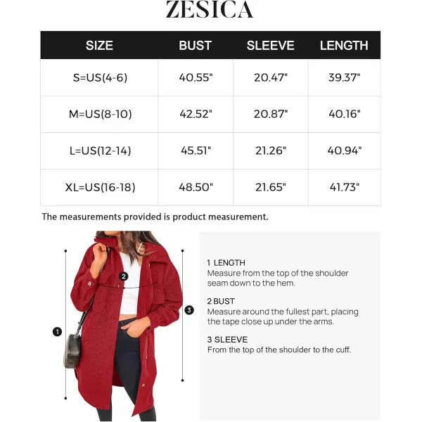 imageZESICA Womens Winter Fuzzy Fleece Lapel Button Down Open Front Faux Fur Long Jacket Coat Outwear with PocketsRedSmall