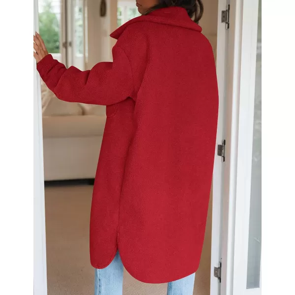 imageZESICA Womens Winter Fuzzy Fleece Lapel Button Down Open Front Faux Fur Long Jacket Coat Outwear with PocketsRedSmall