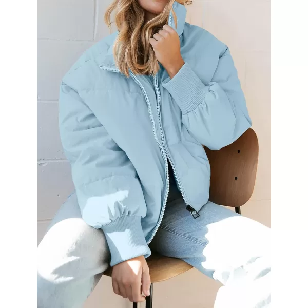 imageZESICA Womens Winter Warm Long Sleeve Zip Up Drawstring Baggy Cropped Puffer Down Jacket Coat OuterwearBlue