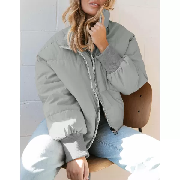 imageZESICA Womens Winter Warm Long Sleeve Zip Up Drawstring Baggy Cropped Puffer Down Jacket Coat OuterwearGrey