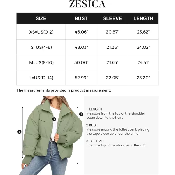 imageZESICA Womens Winter Warm Long Sleeve Zip Up Drawstring Baggy Cropped Puffer Down Jacket Coat OuterwearPea Green