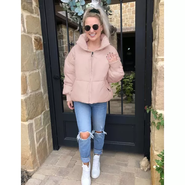 imageZESICA Womens Winter Warm Long Sleeve Zip Up Drawstring Baggy Cropped Puffer Down Jacket Coat OuterwearPink