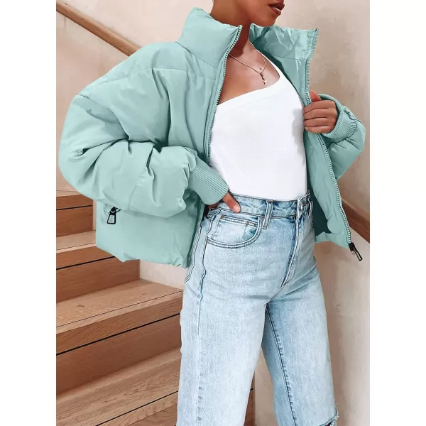 imageZESICA Womens Winter Warm Long Sleeve Zip Up Drawstring Baggy Cropped Puffer Down Jacket Coat OuterwearSage