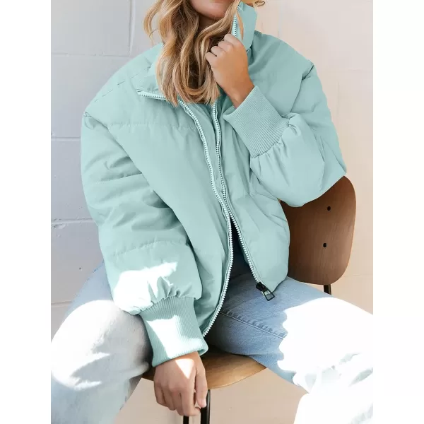 imageZESICA Womens Winter Warm Long Sleeve Zip Up Drawstring Baggy Cropped Puffer Down Jacket Coat OuterwearSage