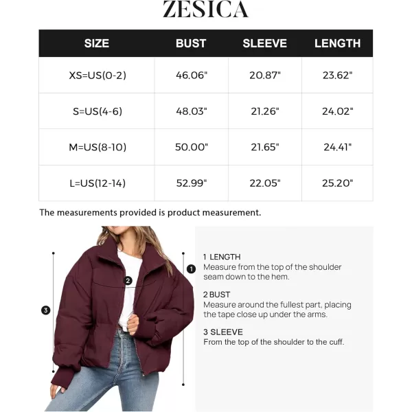 imageZESICA Womens Winter Warm Long Sleeve Zip Up Drawstring Baggy Cropped Puffer Down Jacket Coat OuterwearWine