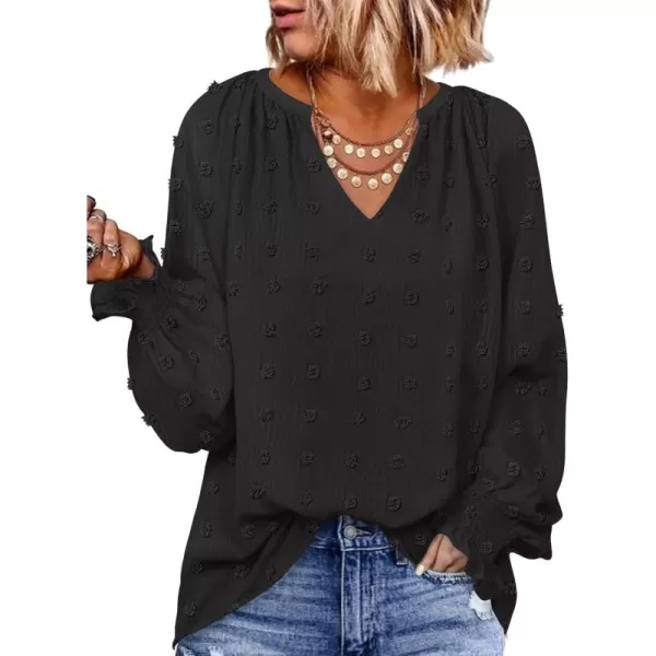 imageZESICA Womens Fall Fashion 2024 Blouses Loose Long Sleeve Business Casual Shirts V Neck Trendy TopsBlack