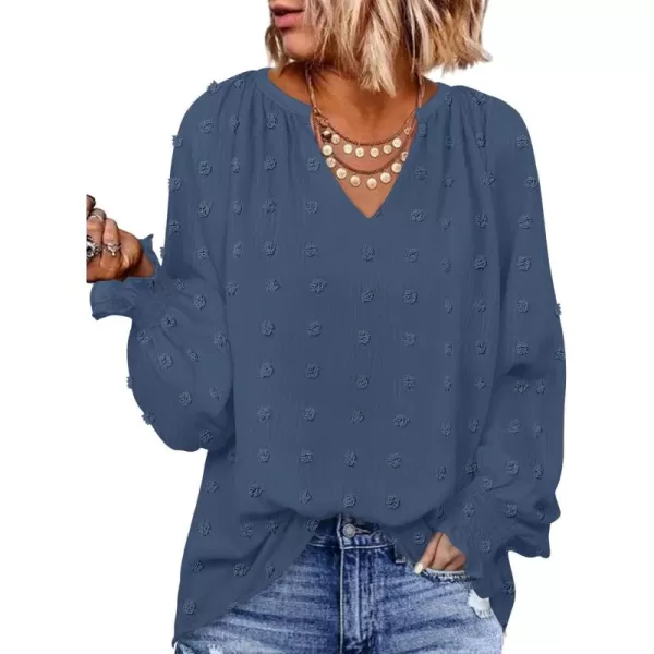 imageZESICA Womens Fall Fashion 2024 Blouses Loose Long Sleeve Business Casual Shirts V Neck Trendy TopsDarkblue