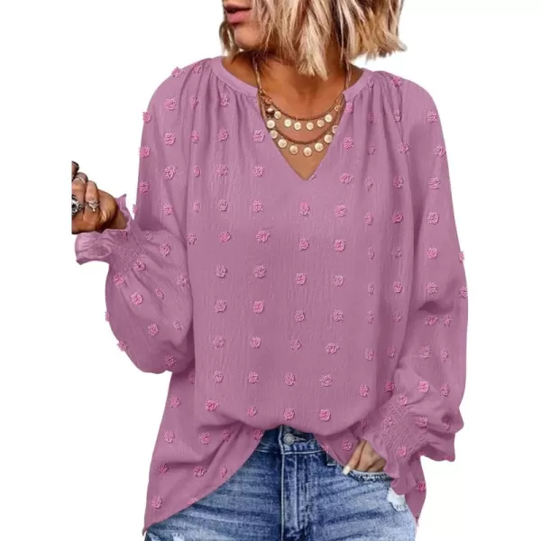 imageZESICA Womens Fall Fashion 2024 Blouses Loose Long Sleeve Business Casual Shirts V Neck Trendy TopsPurple