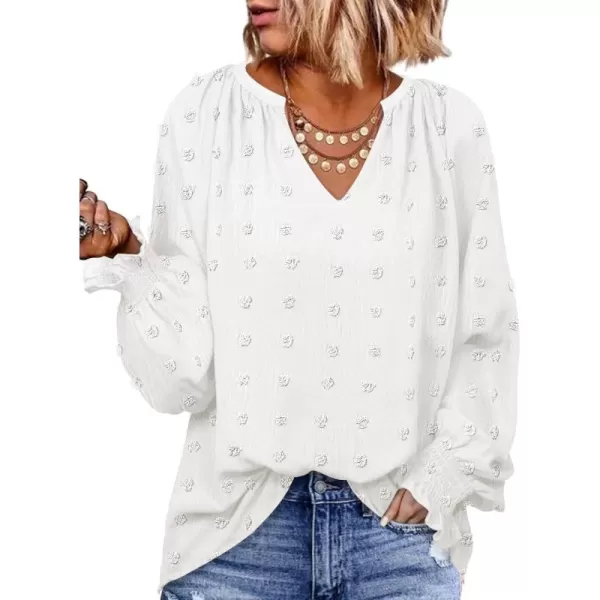 imageZESICA Womens Fall Fashion 2024 Blouses Loose Long Sleeve Business Casual Shirts V Neck Trendy TopsWhite