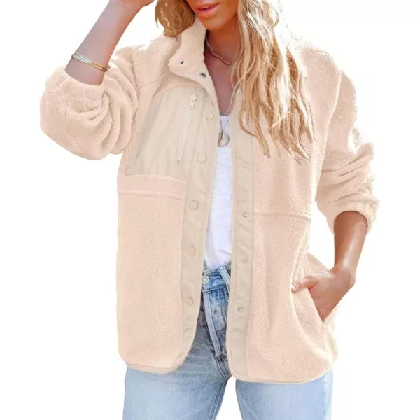 imageZESICA Womens Fall Winter Sherpa Fleece Jacket Casual Long Sleeve Button Down Fuzzy Shacket Outerwear CoatApricot