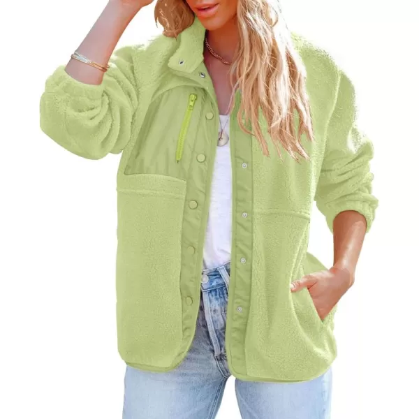 imageZESICA Womens Fall Winter Sherpa Fleece Jacket Casual Long Sleeve Button Down Fuzzy Shacket Outerwear CoatGreen
