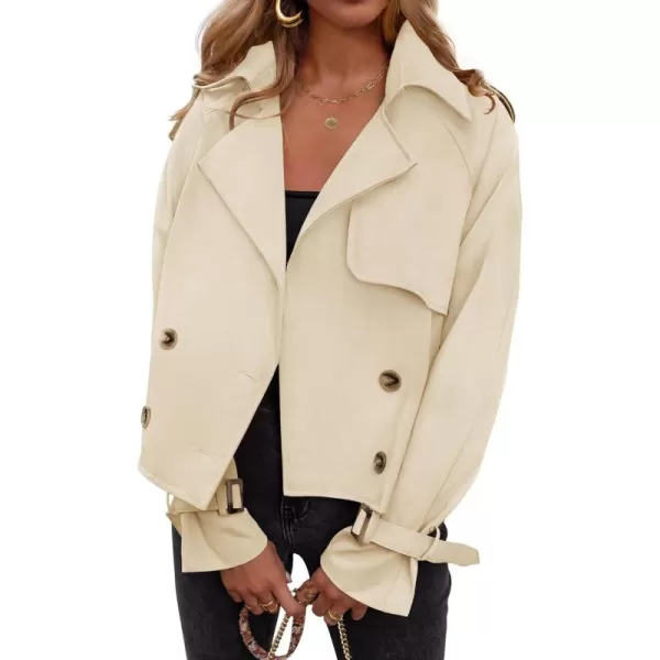 imageZESICA Womens Long Sleeve Crop Trench Coat Lapel Double Breasted Loose Casual Jacket with PocketsApricot