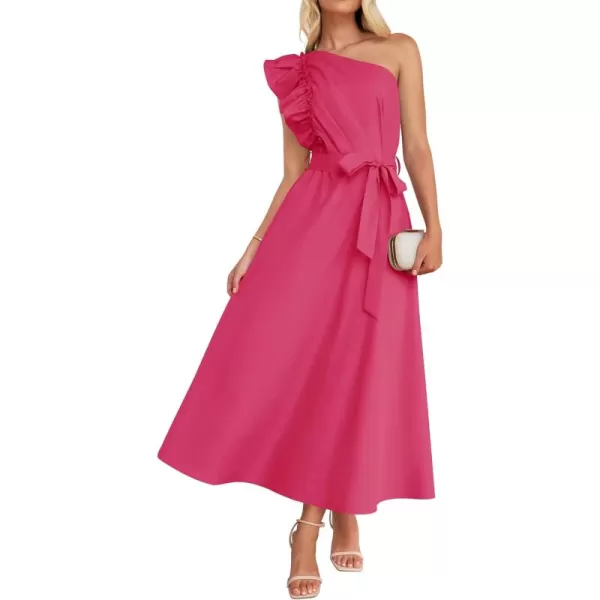 imageZESICA Womens Summer One Shoulder Ruffle Dress 2024 Sleeveless Empire Waist Boho Flowy Maxi DressesRose