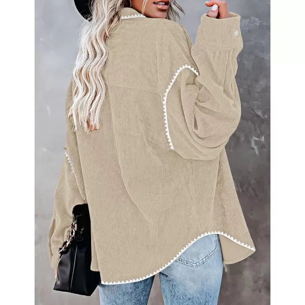 imageZESICA Womens 2024 Fall Corduroy Shacket Jacket Long Sleeve Button Down Shirt Oversized Blouses Tops with PocketsApricot
