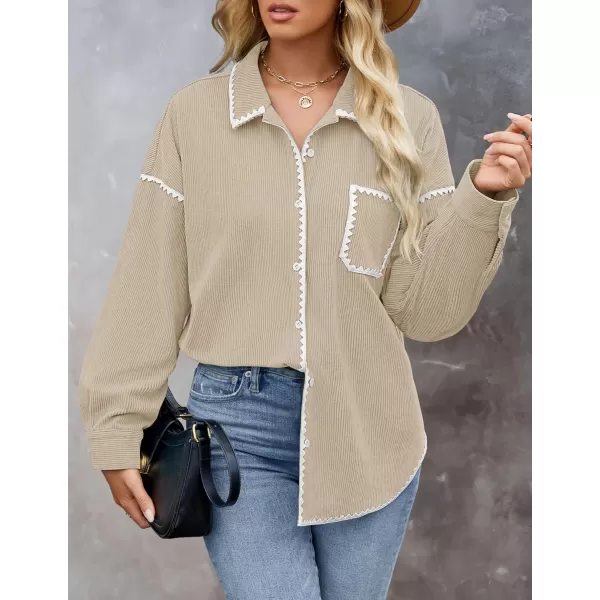 imageZESICA Womens 2024 Fall Corduroy Shacket Jacket Long Sleeve Button Down Shirt Oversized Blouses Tops with PocketsApricot