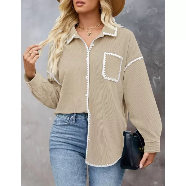 imageZESICA Womens 2024 Fall Corduroy Shacket Jacket Long Sleeve Button Down Shirt Oversized Blouses Tops with PocketsApricot