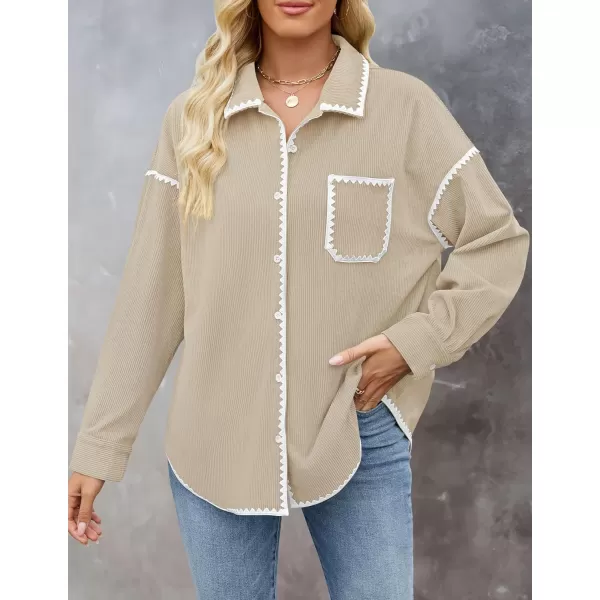 imageZESICA Womens 2024 Fall Corduroy Shacket Jacket Long Sleeve Button Down Shirt Oversized Blouses Tops with PocketsApricot