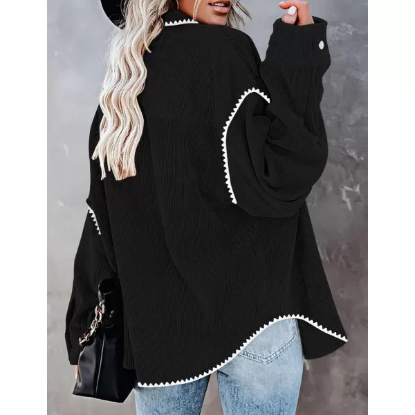 imageZESICA Womens 2024 Fall Corduroy Shacket Jacket Long Sleeve Button Down Shirt Oversized Blouses Tops with PocketsBlack