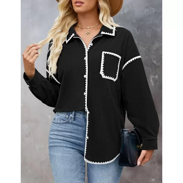 imageZESICA Womens 2024 Fall Corduroy Shacket Jacket Long Sleeve Button Down Shirt Oversized Blouses Tops with PocketsBlack
