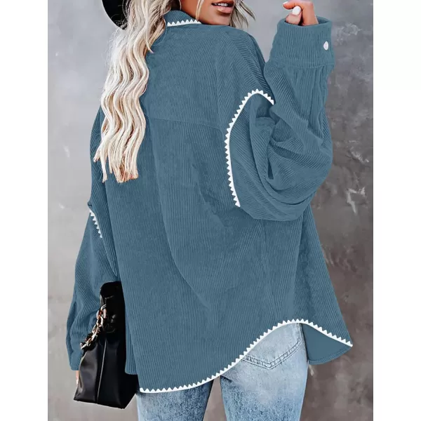 imageZESICA Womens 2024 Fall Corduroy Shacket Jacket Long Sleeve Button Down Shirt Oversized Blouses Tops with PocketsDusty Blue