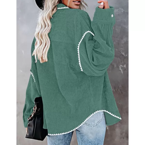 imageZESICA Womens 2024 Fall Corduroy Shacket Jacket Long Sleeve Button Down Shirt Oversized Blouses Tops with PocketsGreen