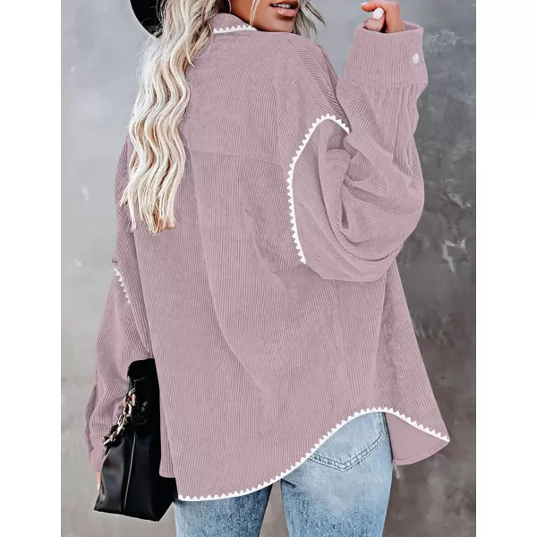 imageZESICA Womens 2024 Fall Corduroy Shacket Jacket Long Sleeve Button Down Shirt Oversized Blouses Tops with PocketsPurple