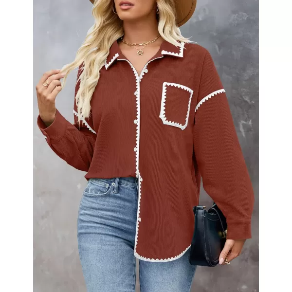 imageZESICA Womens 2024 Fall Corduroy Shacket Jacket Long Sleeve Button Down Shirt Oversized Blouses Tops with PocketsRust