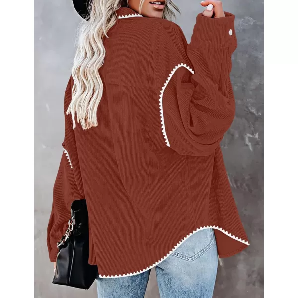 imageZESICA Womens 2024 Fall Corduroy Shacket Jacket Long Sleeve Button Down Shirt Oversized Blouses Tops with PocketsRust