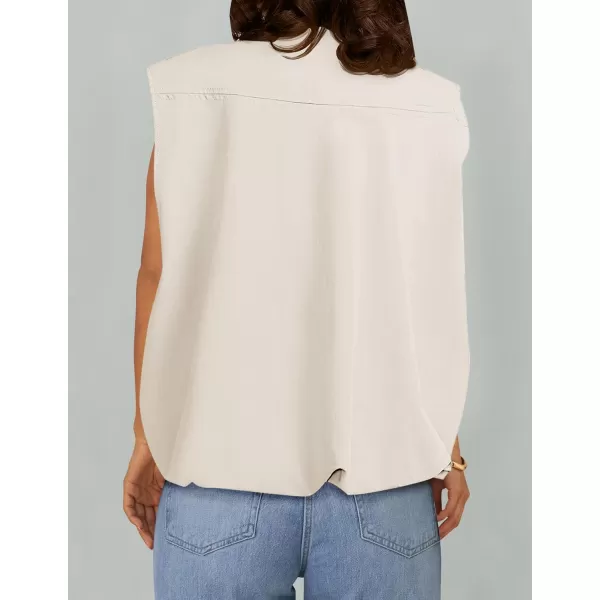 imageZESICA Womens 2024 Oversized Zip Up Cargo Vest Causal Street Ruched Hem Sleeveless Jackets TopsApricot