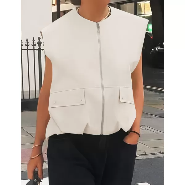 imageZESICA Womens 2024 Oversized Zip Up Cargo Vest Causal Street Ruched Hem Sleeveless Jackets TopsApricot