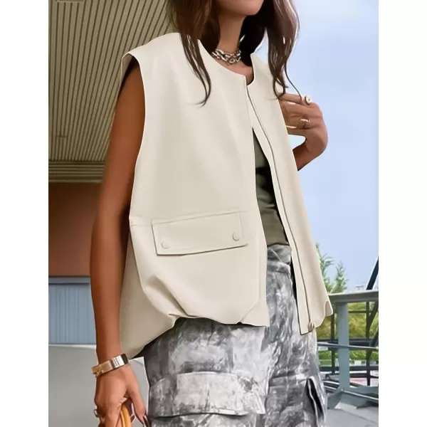 imageZESICA Womens 2024 Oversized Zip Up Cargo Vest Causal Street Ruched Hem Sleeveless Jackets TopsApricot