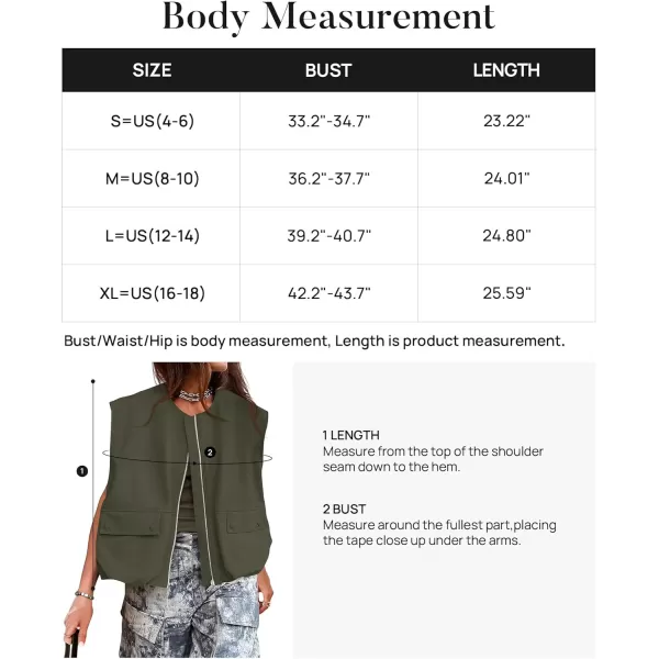 imageZESICA Womens 2024 Oversized Zip Up Cargo Vest Causal Street Ruched Hem Sleeveless Jackets TopsArmygreen