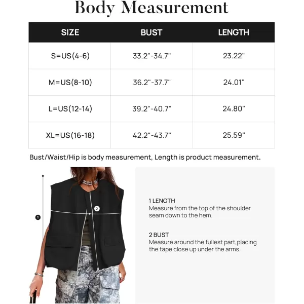 imageZESICA Womens 2024 Oversized Zip Up Cargo Vest Causal Street Ruched Hem Sleeveless Jackets TopsBlack