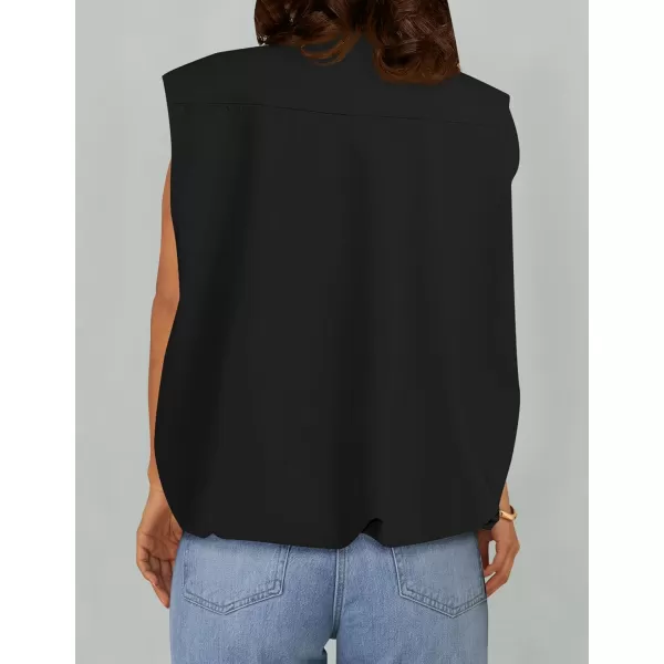 imageZESICA Womens 2024 Oversized Zip Up Cargo Vest Causal Street Ruched Hem Sleeveless Jackets TopsBlack
