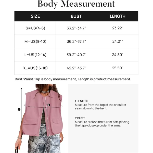 imageZESICA Womens 2024 Oversized Zip Up Cargo Vest Causal Street Ruched Hem Sleeveless Jackets TopsDustypink